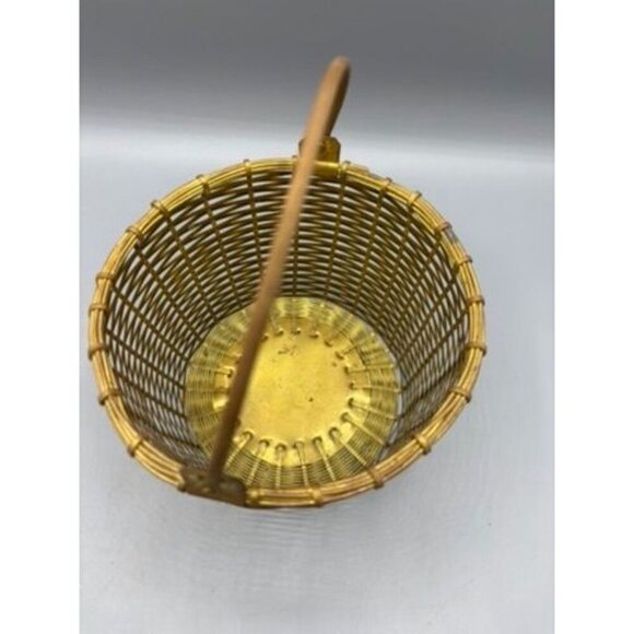 Vtg Metal Brass Tone‎ Woven Metal Basket With Handle Made In India - Picture 2 of 6